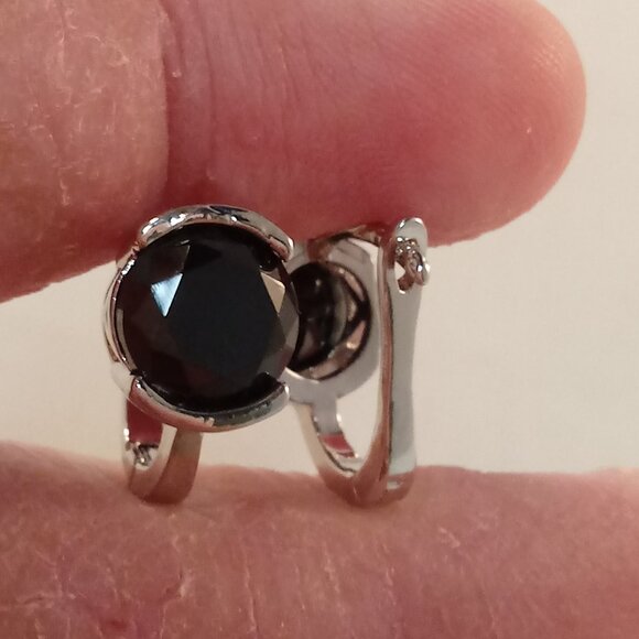 18K White Gold Filled Simple Black Onyx Diamond Zircon Hoop Earrings Party Gift - Picture 6 of 6